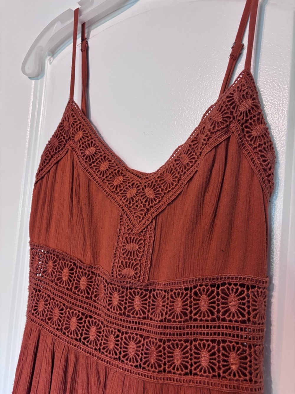 Abercrombie Rust Boho Lace Mini Dress Spaghetti Strap Sundress Size Small - Picture 6 of 13
